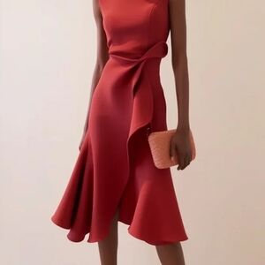 NWT Fehaute Elegant Asymmetrical Coral Dress Size 14
